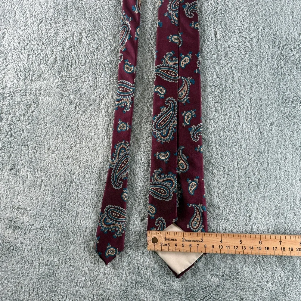 Burgundy Paisley Silk Blend Necktie Teal Tan Navy Pattern Mens Formal Tie
